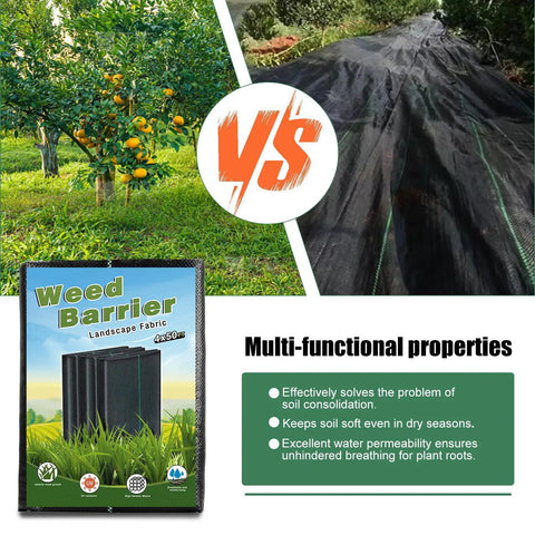 Comparison of garden with and without Heavy Duty Garden Weed Barrier Landscape Fabric Ground Cover 4 Pack 100 Ft Rolls