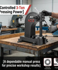 Heavy Duty Cast Iron Arbor Press With Steel Anvil For Center Punch And Ring Making, 3-ton bench press with sturdy base.