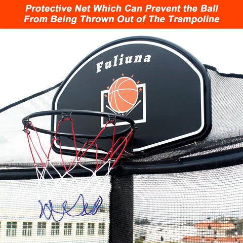 Trampoline Basketball Hoop with Net Easy Install Backyard Hoop for 25mm Straight or Curved Poles Durable Metal Rim Safe Fun