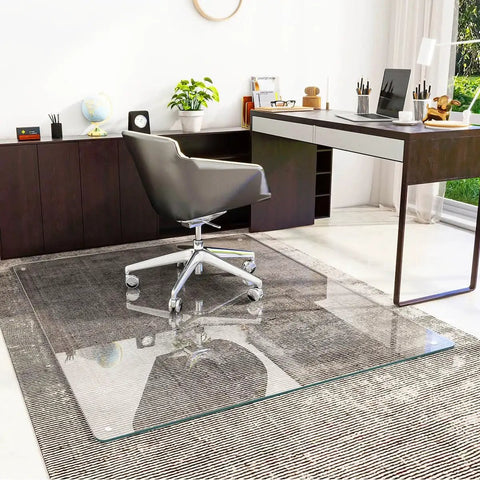 46 By 55 Inch Glass Chair Mat For Carpet And Hard Floors, Heavy Duty Tempered Glass With Round Corners And Polished Edge, Clear Office Desk Mat