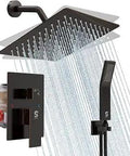 Orb Square Rainfall Shower Head And Handle Kit, Wall Mounted Metal Shower Fixtures showing water flow from 8-inch rustproof head