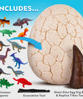 Mega Dinosaur Egg Dig Kit With 12 Dino Figures, Jumbo Excavation Brick Over 6 Inches Tall, Realistic Tools For Uncovering Fossil Fun And Hands On Paleontology Play. Includes 12 dinosaur figures, dig tool, and replica T-Rex tooth.