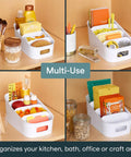 Smart 4 Tier Stairstep Packet Organizer With Divided Compartments For Kitchen Pantry And Counter, ideal for various household items.
