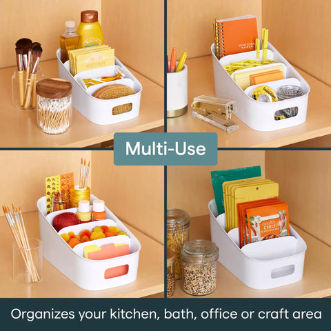 Smart 4 Tier Stairstep Packet Organizer With Divided Compartments For Kitchen Pantry And Counter, ideal for various household items.