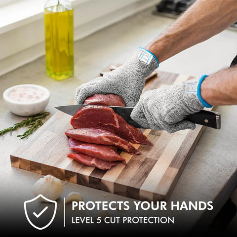 Heavy Duty Cut Resistant Gloves Level 5 For Kitchen Prep And Meat Processing Two Pairs Large Safe For Shucking Filleting Mandoline Slicing And Carving Built Tough As Nails