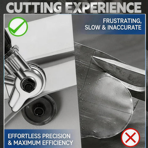 Upgraded Electric Drill Plate Cutter With Dual-Wheel Metal Nibbler System For Aluminum Steel Copper cutting tools showing efficient cutting and poor results side by side.