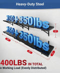 Two Pack 1x6ft Perforated Garage Shelving System With Beefy Duty Wall Shelves 1400 Lbs Total Load 700 Lbs Per Tier Two 1x3 Ft Shelves Per Tier Easy Mount Great For Quick No Nonsense Garage Organization. Black steel wall shelves, 34x14x15 in, 1400 lbs total load.