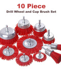 10 Pack Nylon Filament Wheel And Cup Brush Set With Quarter Inch Hex Shank For Rust Paint And Corrosion Removal On Metal Safe Non Sparking