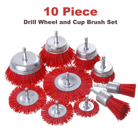 10 Pack Nylon Filament Wheel And Cup Brush Set With Quarter Inch Hex Shank For Rust Paint And Corrosion Removal On Metal Safe Non Sparking