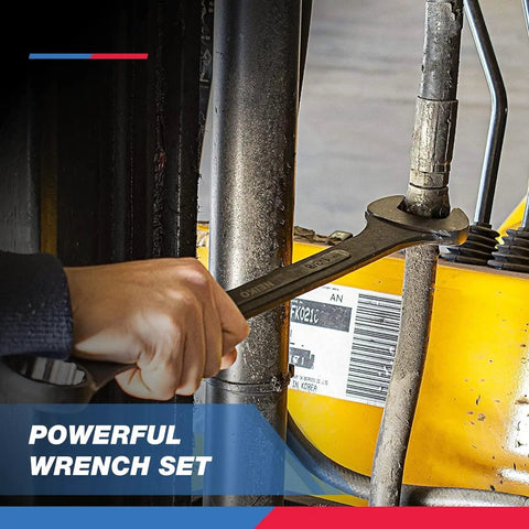 Heavy Duty Wrench Set Six Piece SAE 12 Point Combination Box Ends Drop Forged Heat Treated Carbon Steel in use on machinery