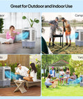 Heavy Duty 13.2 Gallon Evaporative Air Cooler And Portable Swamp Fan With Remote 4100 CFM Airflow shown in indoor, patio, yard, and camping settings.