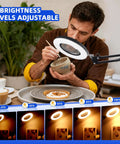 Man using 12X Magnifying Glass With Light And Stand, 144 LED Desk Magnifier Lamp With Clamp for detailed pottery work.