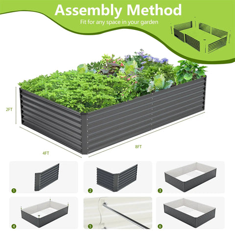 Galvanized Raised Garden Bed 8x4x2 Feet Outdoor Planter Box Gray Heavy Duty Metal Garden Bed For Vegetables And Flowers