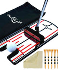 Golf Putting Mirror With Six Tees Training Aid for Practice and Perfection shown with putter and golf ball setup