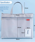Mesh Zipper Pouch With Double Pocket Waterproof File Bag With Handle, size details, A4, gray, for travel and office