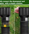 Connection of 2 Pack Gutter Downspout Extensions 138 Inches With Filter, Flexible Corrugated Gutter Pipe, Rain Diverter, Black, close-up