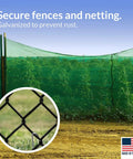 30 Pack Tent Stakes 9 Inch Galvanized Steel Ground Spikes with 1 Inch Hook securing green netting outdoors
