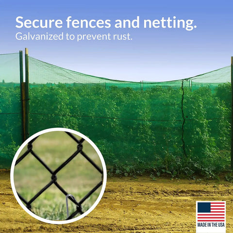 30 Pack Tent Stakes 9 Inch Galvanized Steel Ground Spikes with 1 Inch Hook securing green netting outdoors