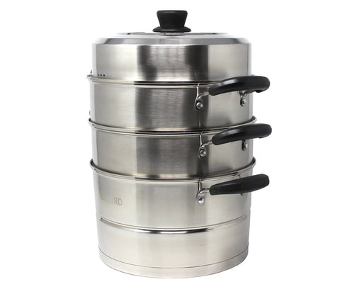 Premium 3 Tier Stainless Steel Steamer Set With Stay Cool Handles 30 cm Converts To 4 Levels Or Single Pot Includes 2 Interchangeable Trays For Healthy Easy Cooking And Flexible Meal Prep