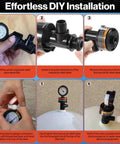 Air relief valve for Pentair pool filter, black plastic inline valve with pressure gauge and installation steps.