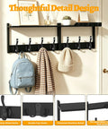 Slick Wall Mount Coat Rack With Bamboo Shelf And Heavy Duty Hooks Perfect For Effortless Entryway Organization, displaying winter accessories.