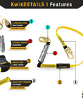 Rock Solid 6 Foot Flat Safety Lanyard With Quick Deploy Shock Absorber And Heavy Duty Yellow Webbing features steel snap hooks and energy absorber.