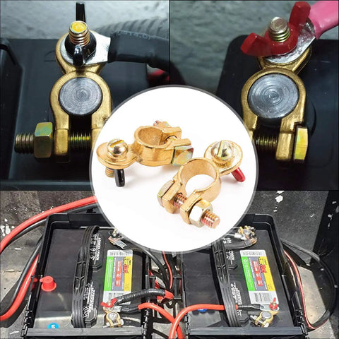 Solid Brass Battery Terminals With Color Coded Wing Nuts And Quick Release Connectors For RV Motorcycle Car Truck Boat Caravan Plus Beefed Up Pro Grade Performance And Corrosion Resistant Clamps Two Pairs Included on battery setup