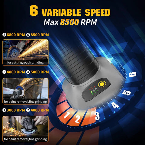 Cordless Angle Grinder 4-1/2 Inch Brushless Tool Only 6-Speed Variable For Cutting Grinding And Polishing control display