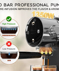 No Fuss Twenty Bar Semi Automatic Espresso Machine With Slick Touch Panel Controls and dual glass cups pulling espresso.