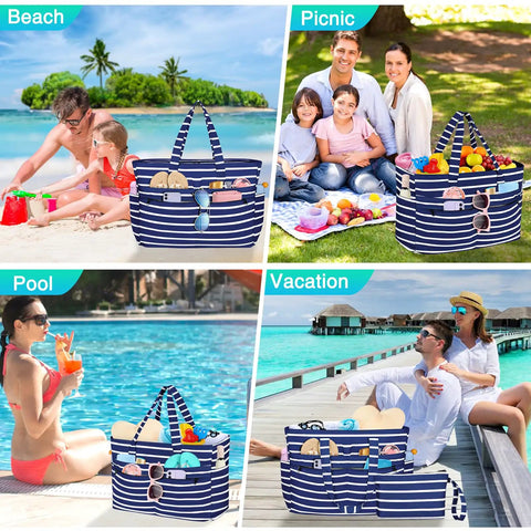 Extra Large Waterproof Beach Bag Tote With Zipper Wet Pocket 50L Capacity Ideal Pool Bag For Women And Men in various settings