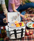Insulated Lunch Tote With Shoulder Strap For On The Go Picnics, Hiking And Camping, And Work, Reusable Cooler Bag with fruits and drinks