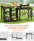 Portable Grill Table For Blackstone Griddle And Ninja Fits Foldable Prep Table With Storage, Black, Outdoor Setup