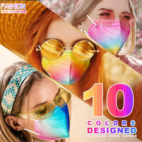 People wearing colorful KN95 Face Masks 60 Pack Individually Wrapped 5 Layer Disposable Masks For Adults Men Women Breathable Fit