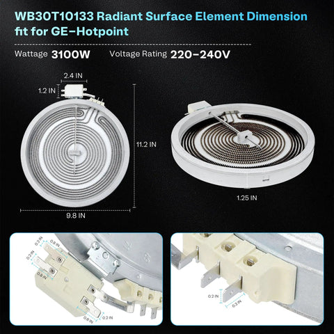 Radiant Surface Burner Element 9 Inch 3100W Replacement For GE Hotpoint Haier Electric Range Oven Stove Cooktop in packaging