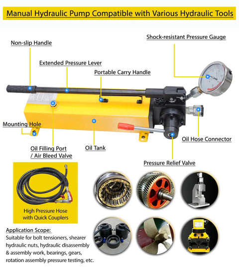 Heavy Duty Manual Hydraulic Torque Wrench With Embedded Pressure Gauge Delivers A Rock Solid 9954 Nm Output For Serious Construction Jobsite Fastening That Knocks Out Stubborn Nuts Without Breaking A Sweat, showcasing compatible manual hydraulic pump features.