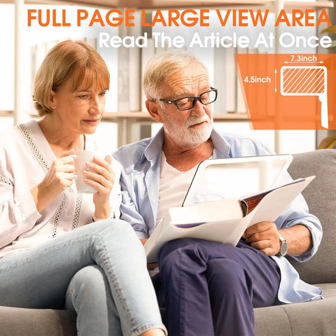 Elderly couple using Big Full Page Magnifier With Light 7.3x4.4 Inch Lens, 48 LED Cold And Warm Illumination, for reading newspapers.