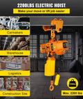 Heavy Duty 1 Ton Chain Hoist, Single Phase Electric Motor With Double G80 Mount Chain And Pendant Control, 2200 lbs capacity in warehouse setting.