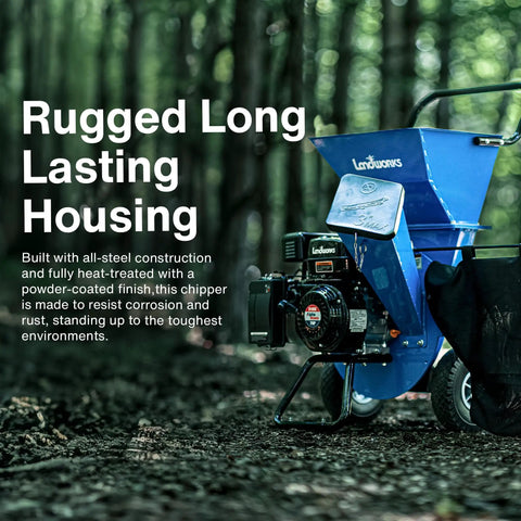 Beast Mode Heavy Duty Wood Chipper Shredder Mulcher Three In One 7 Horsepower Yard Cleanup Power Tool with rugged housing.