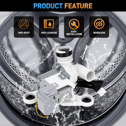 Heavy Duty Washer Drain Pump Assembly Built For Fast No Sweat Repairs On Household Machines features water-resistant design and easy installation.