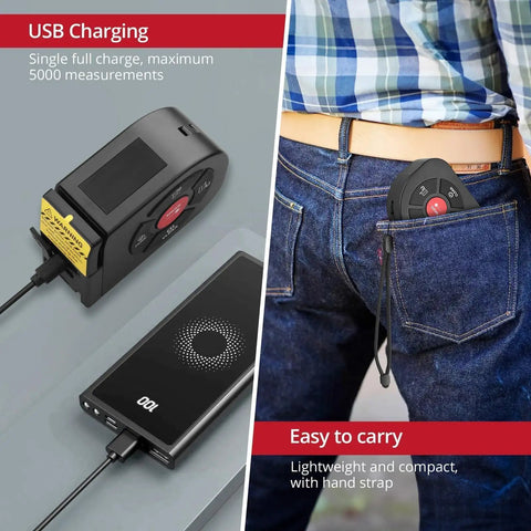 2 In 1 Laser Tape Measure With 164 Ft Laser Range And 16.5 Ft Digital Tape Measure, Ultra Accurate To 2 Mm, Easy Switch Between Long Range And Short Measurements For Framing, DIY Projects, And Quick Layouts, USB-C charging and pocket carry