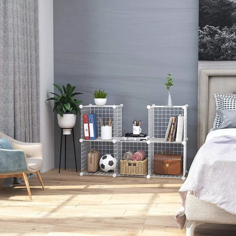 Six Cube Wire Storage Organizer With Metal Grid Shelves, Modular Cube Units For Home And Office, Closet Organizer With Large Capacity Shelving System That Fits Bins Up To 11.5 By 11.5 Inches, Dimensions 36.6L X 12.4W X 36.6H