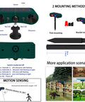 Solar Indoor Outdoor Motion Sensor Alarm With 129dB Siren Ultrasonic Security Alarm Four Modes Red And Blue Strobe Light Weatherproof Yard Garden Farm Guard No Fuss Setup 2 Pack, pole mount view