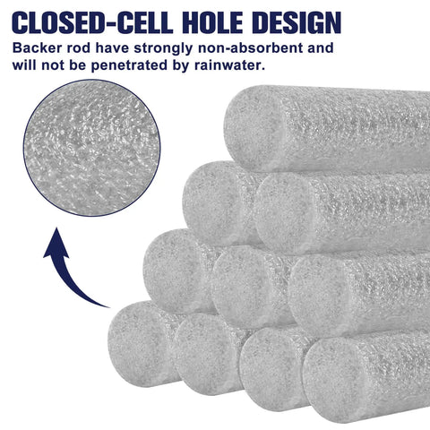Tough As Nails Polyester Foam Backer Rod, 3/8 Inch By 59 Feet Long, showcasing closed-cell hole design for moisture barrier.