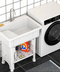Freestanding Plastic Laundry Sink With Detachable Washboard And Hot And Cold Faucet Hoses And Drain Kit Indoor Outdoor Utility Sink