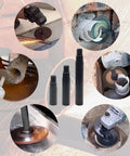 Angle Grinder Extension Shaft Kit 5/8-11 With 3in 4in 5.5in Rods showing various grinding and polishing uses.