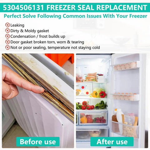 Upgraded Freezer Door Gasket Replacement 67 By 33 Inches for Refrigerator Tight Seal Premium Rubber Gasket before and after use comparison