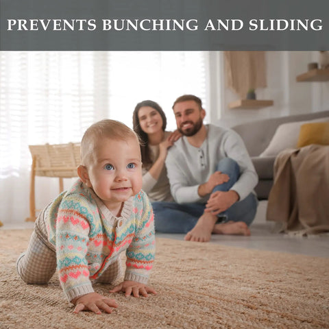 Keeps Rugs Anchored Solid On Hardwood Or Tile Floors Dropping The Slide Hassle This Cream Open Weave Rug Pad shown with a baby crawling.