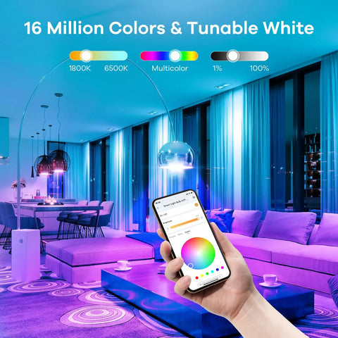 Smart LED Light Bulbs You Can Control With Alexa And Google Assistant, Color Changing A19 E26 2.4GHz WiFi Dimmable 60W Equivalent