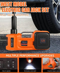 Electric Car Jack Kit 5 Ton Hydraulic Lift With 12V Power lifting car tire with multiple upgrades displayed