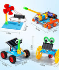 4-In-1 Solar Robot Kit For Kids Ages 8-12, STEM Toys For Boys And Girls, Solar Powered Fan Car And Robot, Pulley Powered Tank, Hands-On Electricity, Mechanics And Engineering Projects For Real World Learning. Four models with size labels